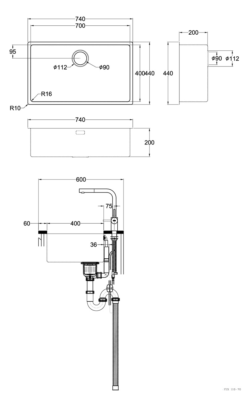 FRANKE 不鏽鋼廚房水槽 FEX 110-70